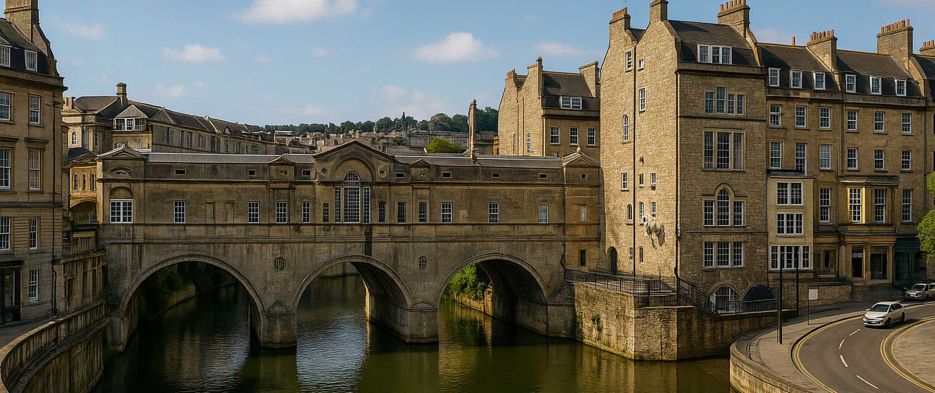 Parked cars outside small shops in bath