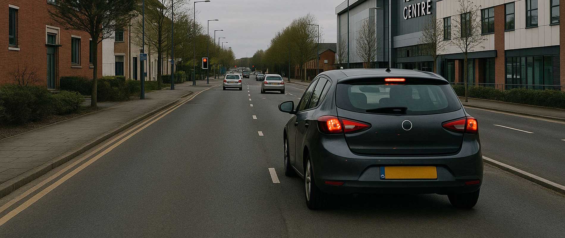 Cars parked beside brick houses in telford