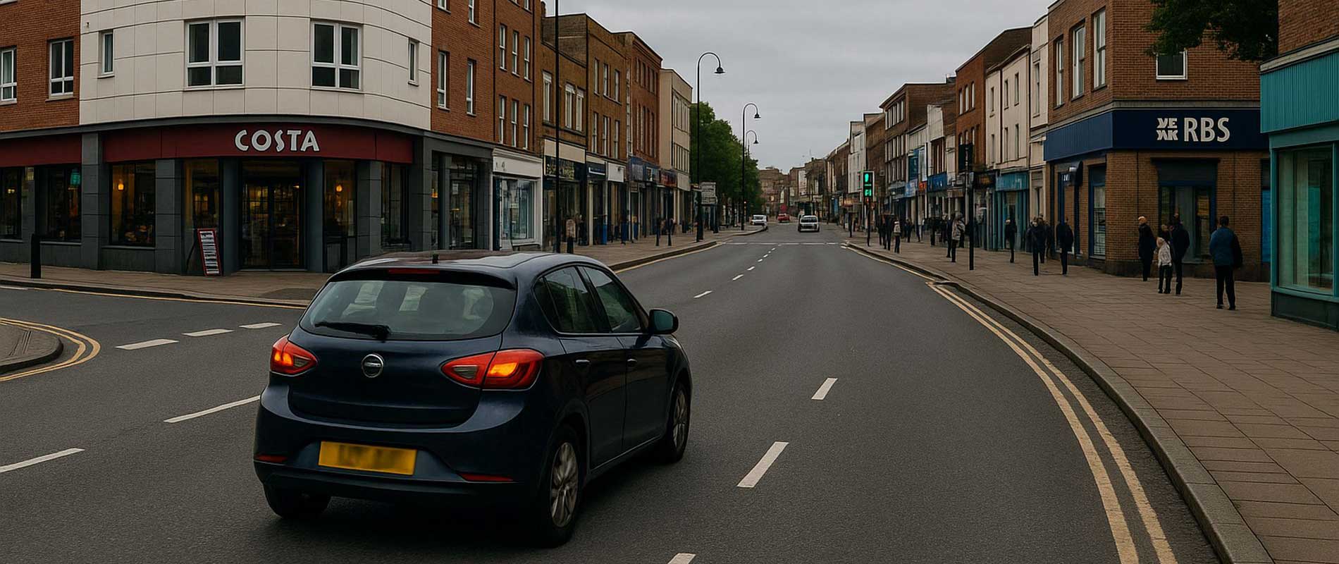 A parked car with reflections of nearby trees in woking